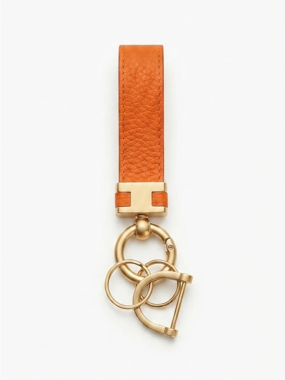 Leather Key Fob in Orange with Gold Hardware